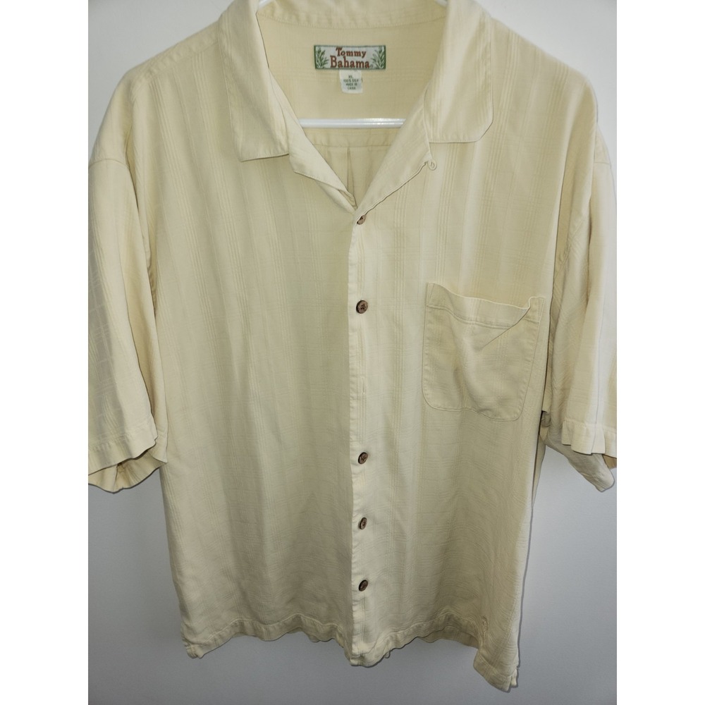 Tommy Bahama 100% Silk Mens Short Sleeve XL Light Yellow Relaxed